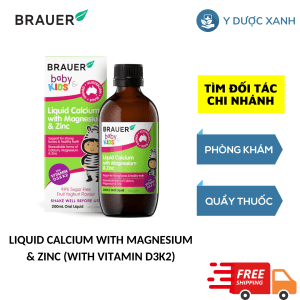 BRAUER LIQUID CALCIUM WITH MAGNESIUM AND ZINC (with Vitamin D3K2), 200 ml, Siro bổ sung canxi, magnesium và kẽm cho trẻ em từ 1 tuổi của Úc