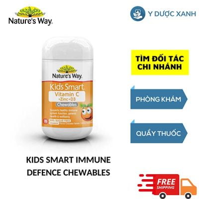 NATURE’S WAY KIDS SMART VITAMIN C + ZINC + D3 CHEWABLE TABLETS, 75 viên, Viên nhai bổ sung vitamin C, D3 và Kẽm, giảm ốm vặt cho bé của Úc