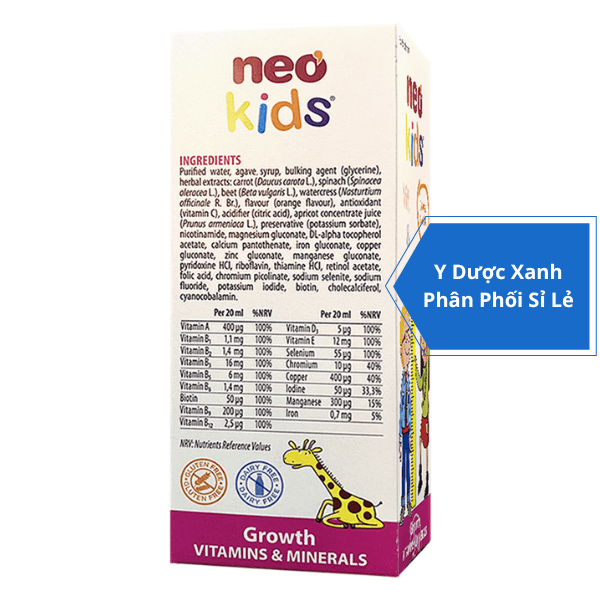NEO KIDS GROWTH, 150ml, Siro bổ sung vitamin và khoáng chất tổng hợp cho bé từ 6 tháng của Tây Ban Nha