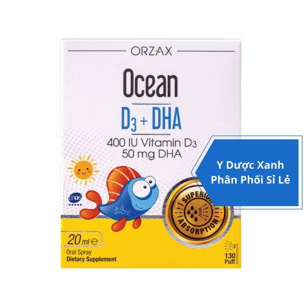 OCEAN D3 + DHA, 20ml, Xịt nhỏ giọt phát triển xương, não bộ cho bé, trẻ em của Thổ Nhĩ Kỳ 