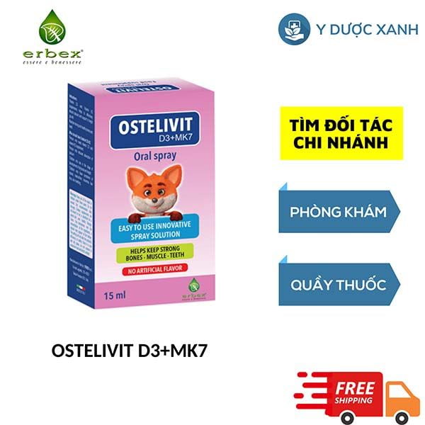 OSTELIVIT D3 MK7, 15 ml, Bình xịt hỗ trợ tăng cường hấp thu canxi cho bé, trẻ em từ 1 tuổi của Ý