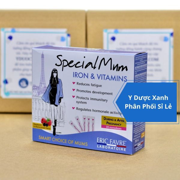 SPECIAL MUM FER & VITAMINES, 20 gói, Gói bổ sung Sắt và Vitamin cho phụ nữ mang thai và cho con bú của Pháp