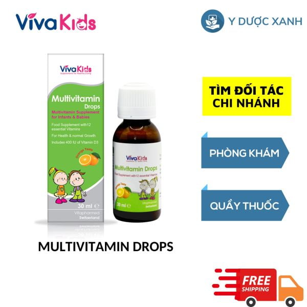 VIVAKIDS MULTIVITAMIN DROPS, 30ml, Vitamin tổng hợp nhỏ giọt cho trẻ sơ sinh của Thụy Sĩ
